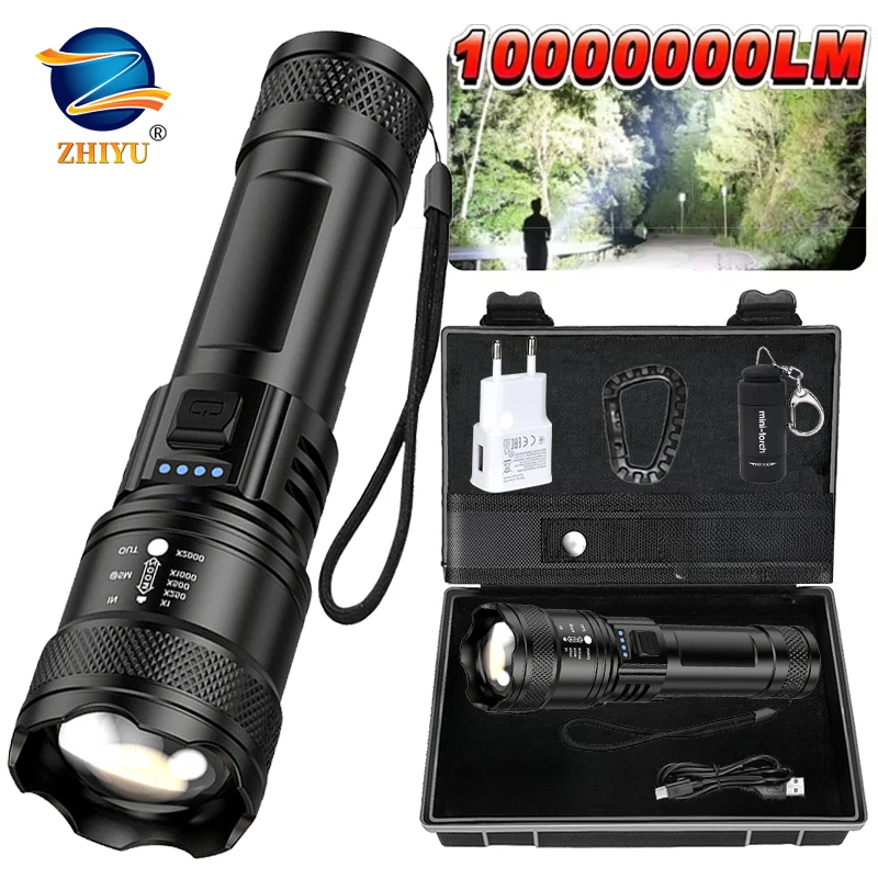 Super Bright Flashlight USB Rechargeable LED Long Range Tactical Torch Outdoor Waterproof Emergency Camping Fishing Lantern