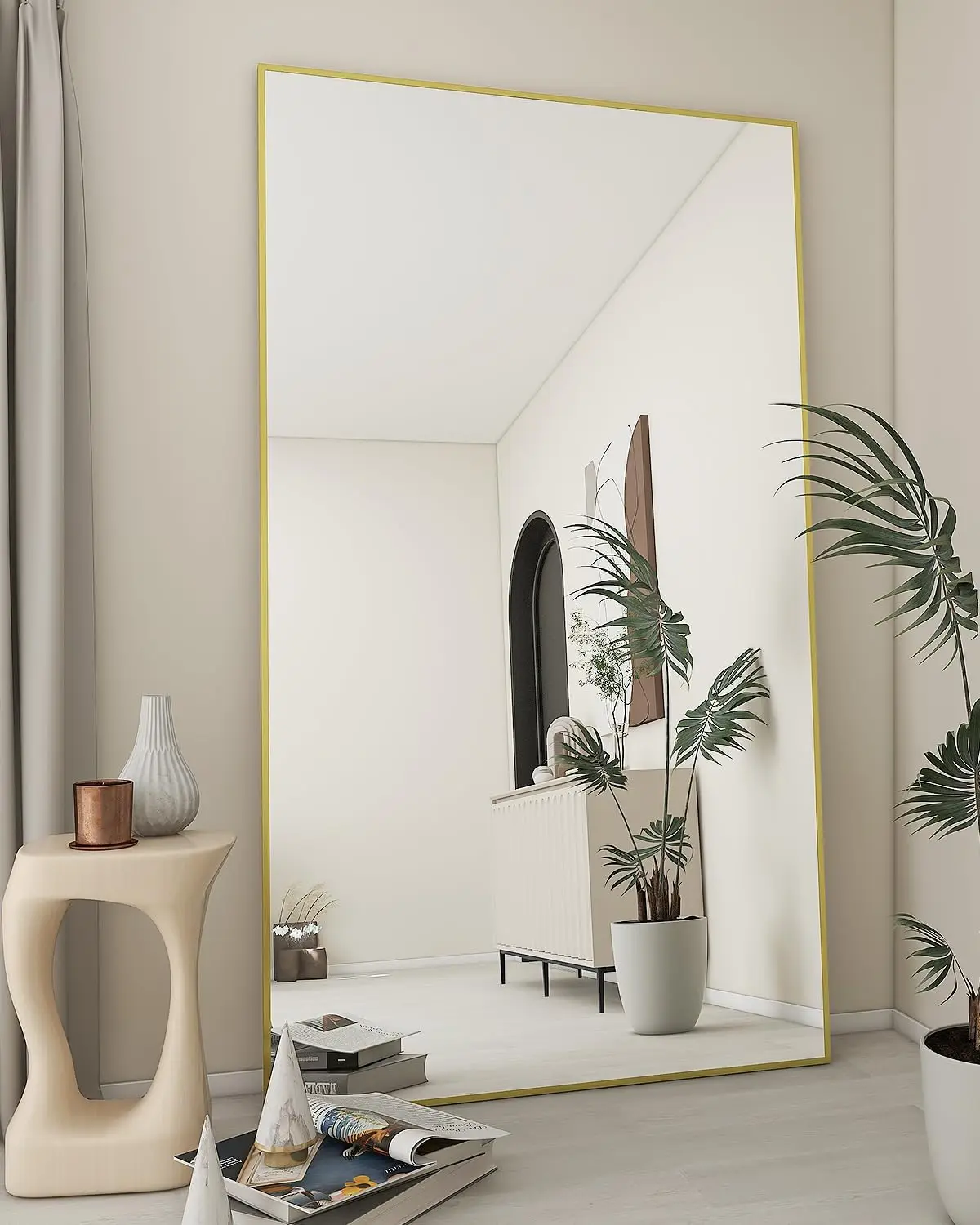 76"x34" Mirror Full Length, Gold Oversized Full Length Mirror, Bedroom Floor Body Mirror with Stand, Large Gold Mirror, L