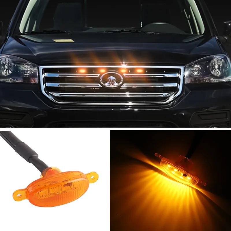 4Pcs Universal 12V Front Grille Lighting 6 SMD 3030 LED Amber Grille Lighting Kit Car Eagle Eye Light For VAN Pickup Truck Jeep