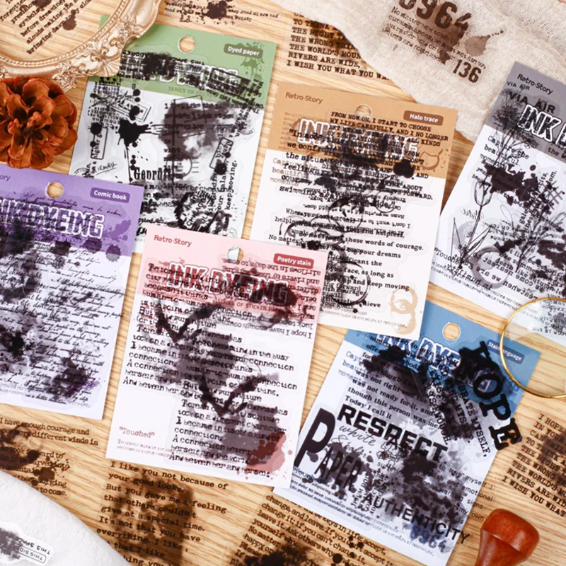 Ink Smudge Text Sticker Pack, Dark Retro Style, Vintage Stained Aesthetic, Perfect for Junk Journal & Notebook Decoration