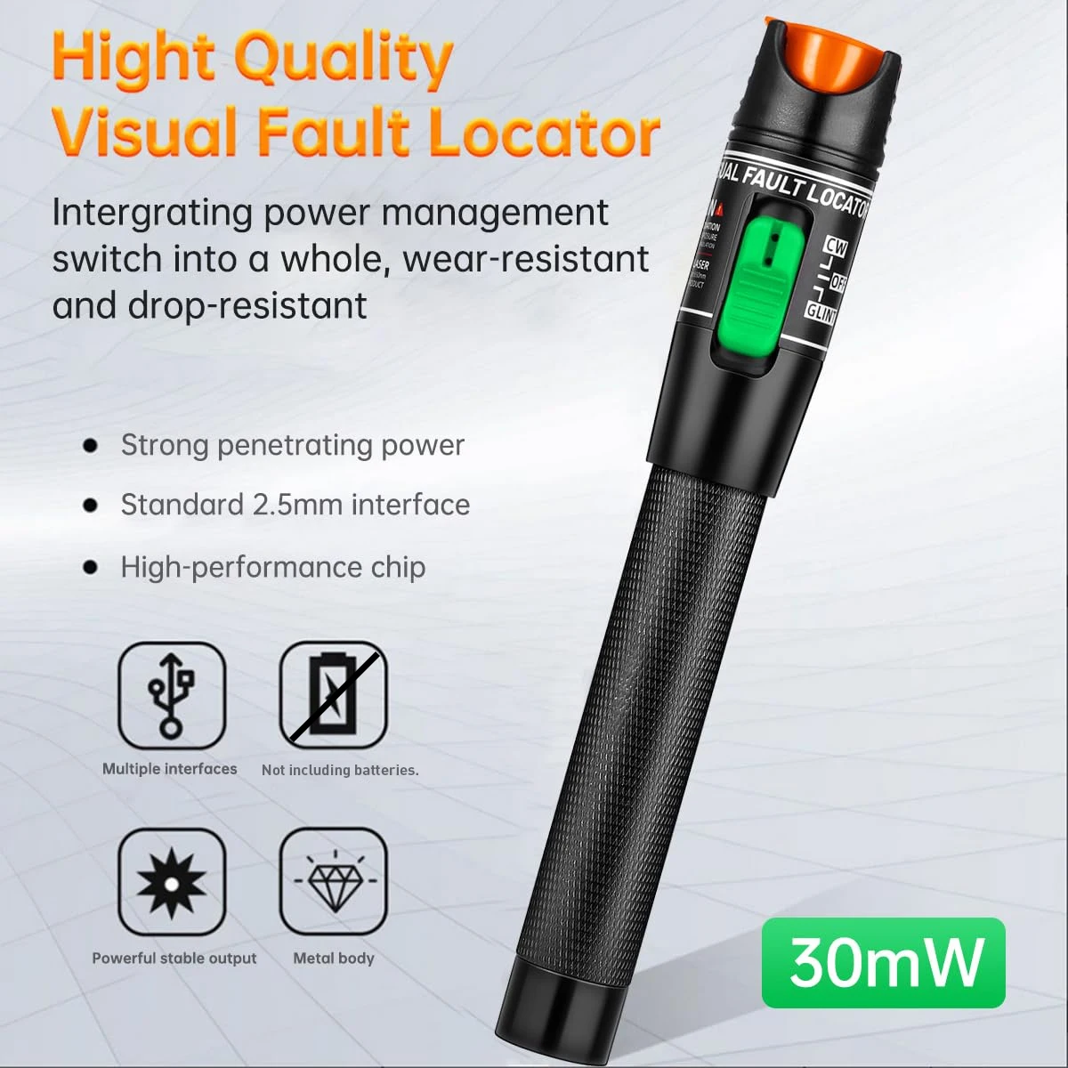 ZoeRax 30 МВт Визуальный локатор неисправностей Тестер оптоволоконного кабеля 30 км VFL Измеритель оптоволоконного кабеля с FC до LC, используемый для LC/FC/SC/ST