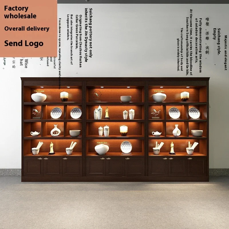 custom.Vintage Paint Solid Wood Display Cabinet Cosmetics Beauty Products Wine Tea Antique Hand Display with LED Lig