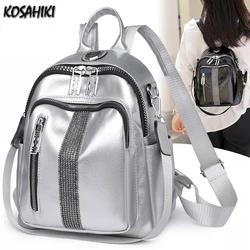 Fashion Casual Korean Travel Women's Bags High-capacity Preppy Y2k Students Schoolbags Simple Soft Leather Sequined Backpacks