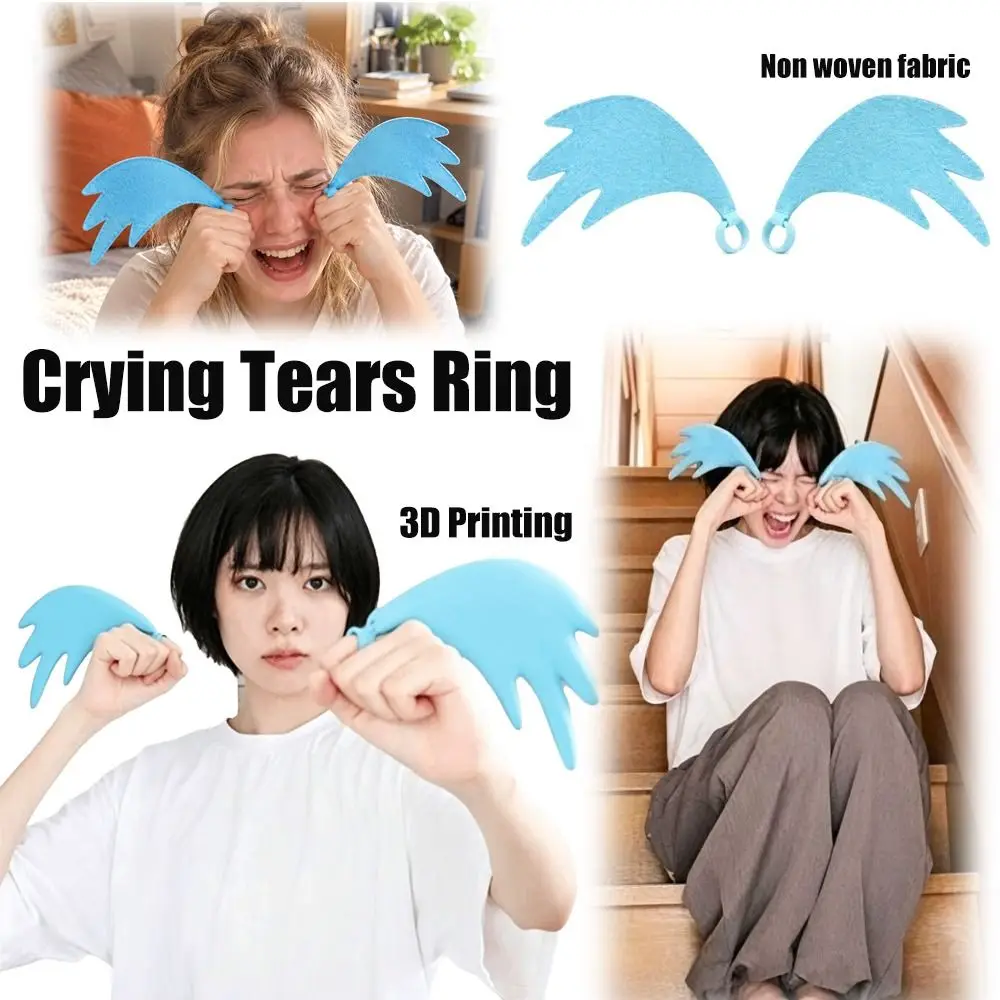 2PCS Novelty 3D Printing Crying Tears Ring Gag Ring Party Gag Finger Burst Cry Burst Out Crying Prank Ring Party Favor