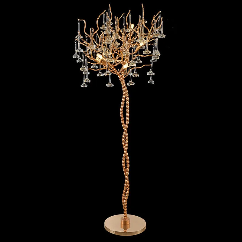 New luxury golden chandelier all copper crystal LED standing lamp indoor home decoration glossy living room long lamp