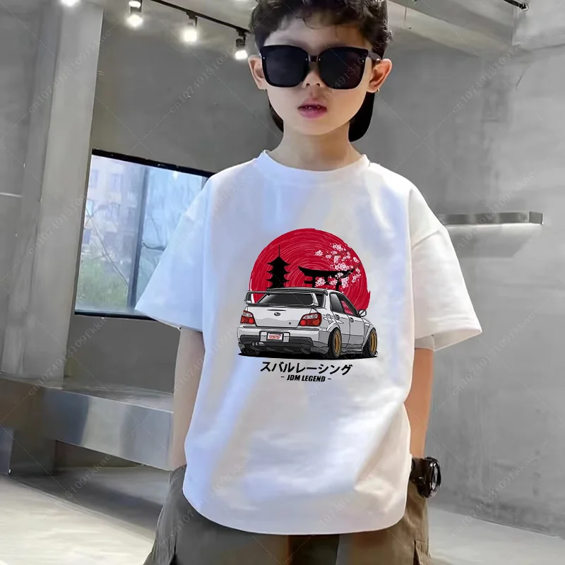 Boys and Girls Anime AE86 Initial D Drift Print Shirt Kids Cool Car Design Clothes Enfant Summer White T-shirt Teenager 3-14year