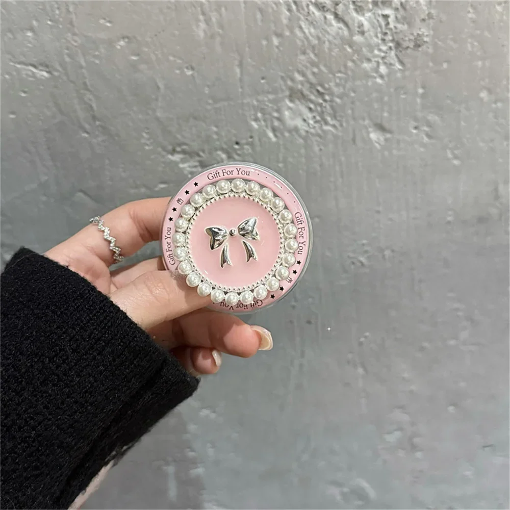 

INS милый металлический бант с розовым жемчугом для Magsafe, магнитный чехол для телефона Griptok Grip Tok, подставка для IPhone 16, чехол для беспроводной зарядки, держатель