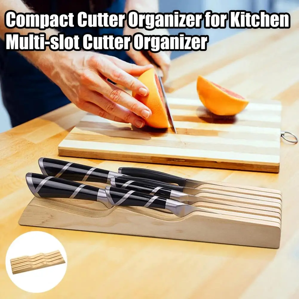 40cm Cutter Holder Versatile Wooden Drawer Cutter Organizer Space-saving Cutter Storage Organizer Knife Block Holder For Kitchen