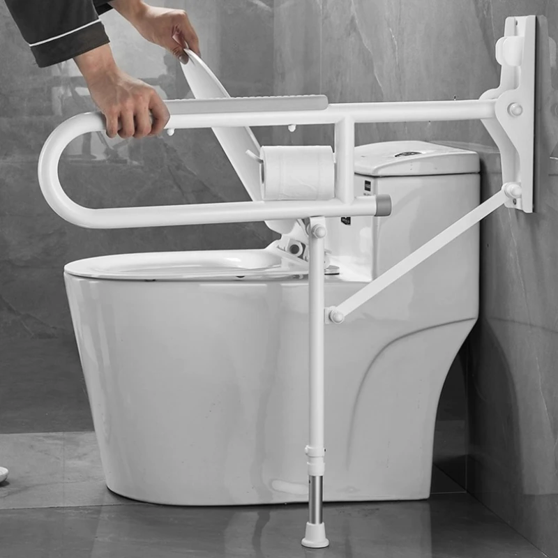 

Home Care Toilet Safety Rails Stainless Steel Flip Up Handicap Grab Bars with Toilet Paper Holder, Elderly Assistance Product