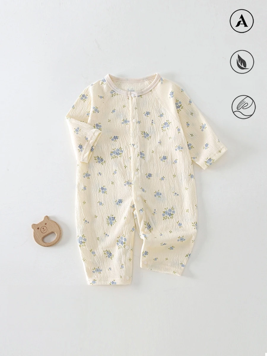 2026 New Summer 0-2Y Baby Clothes Fresh Floral Long-sleeve Romper for Air-conditioned Room