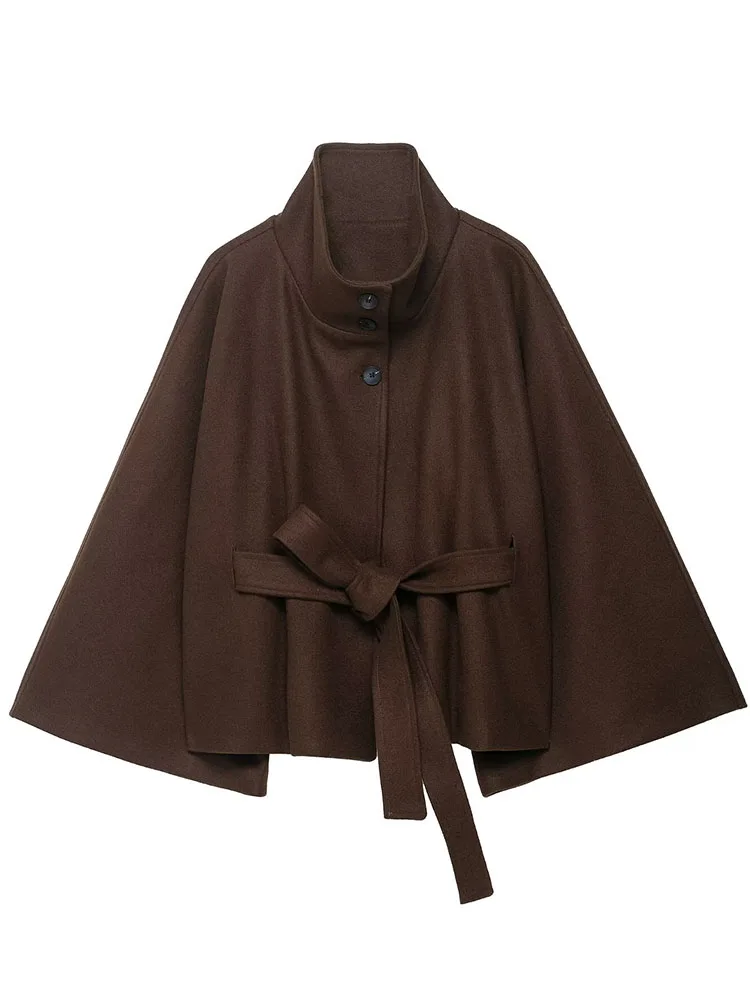 

HH 2025 Women's New Fashion Coats Solid High Collar Long Sleeves Belt Decorate Button Female Autumn Casual Chic Short Jackets