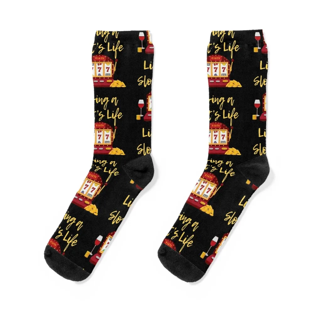 

Funny Living A Slots Life Socks new year essential loose with print Women Socks Men's