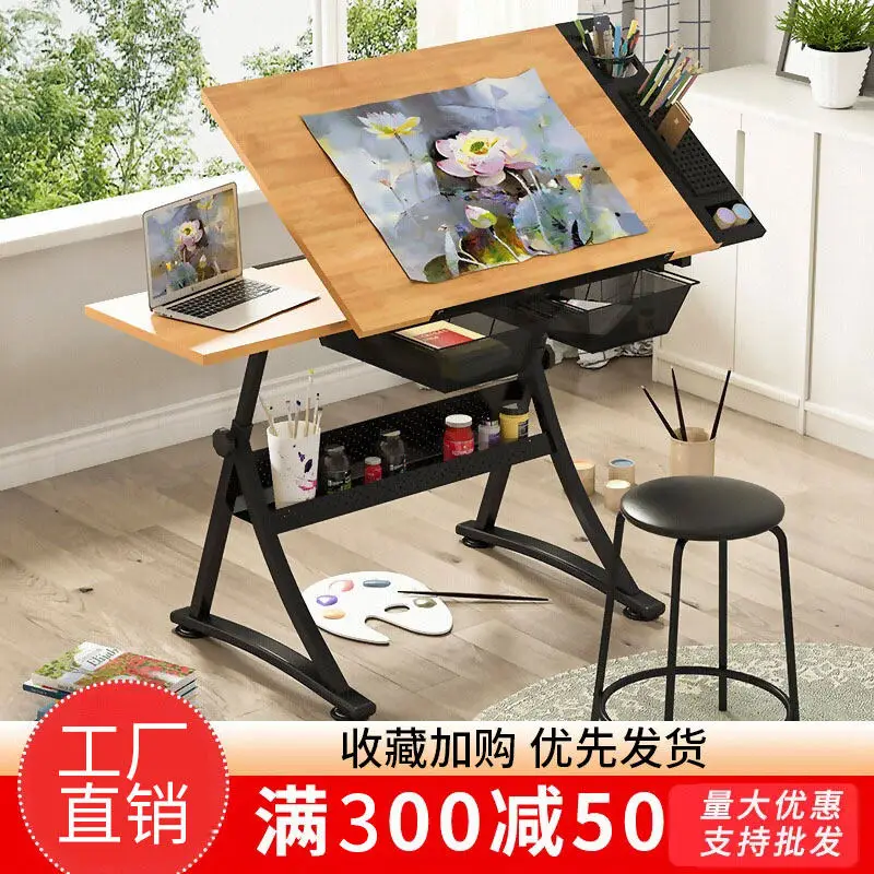 Drawing table art solid wood glass can lift calligraphy and painting