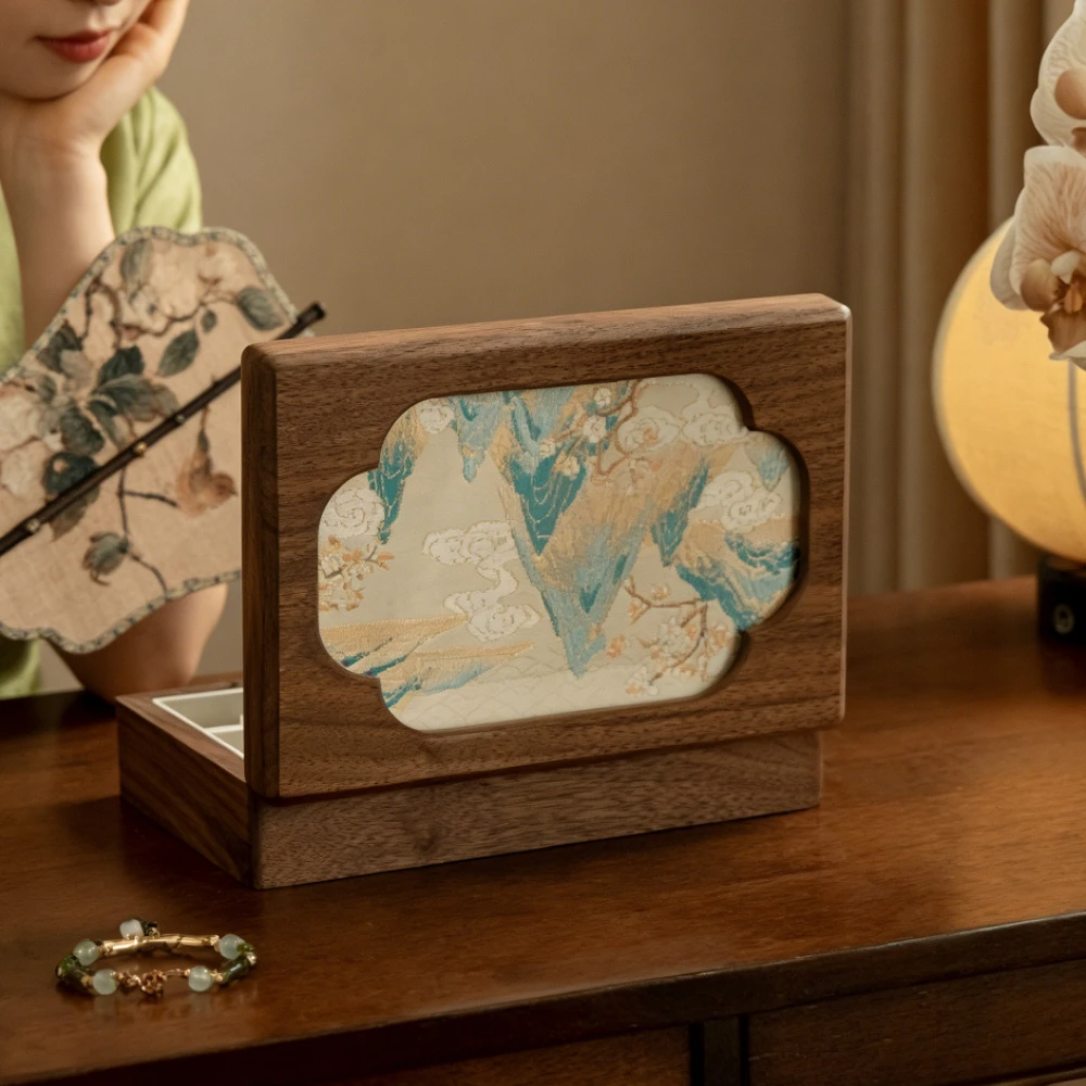 

Классическая шкатулка для украшений в китайском стиле с вышивкой и замком, элитная изысканная шкатулка из массива дерева, декоративные украшения для дома