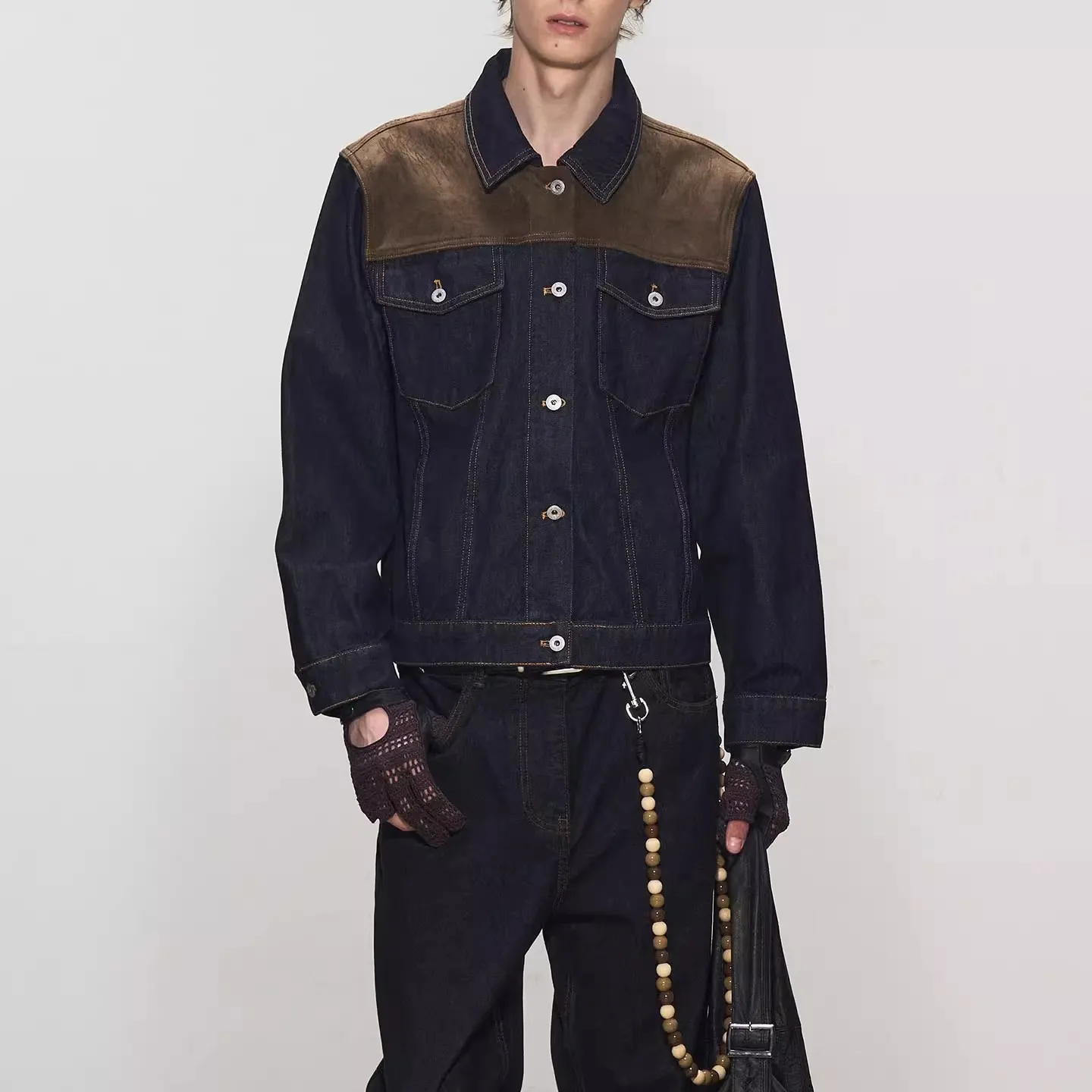 

Washed Patchwork Turn-Down Collar Denim Jacket For Men And Women, Autumn Trendy Loose Casual Versatile Coat