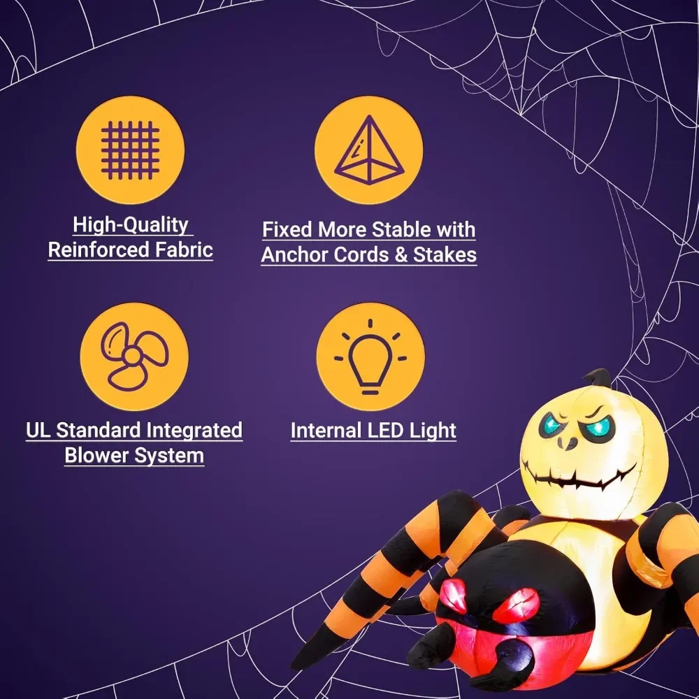 8FT Spider Carrying Pumpkin Halloween Inflatable Decorations, Built-in LED, Outdoor Yard Holiday Season, Quick Air Blown, red