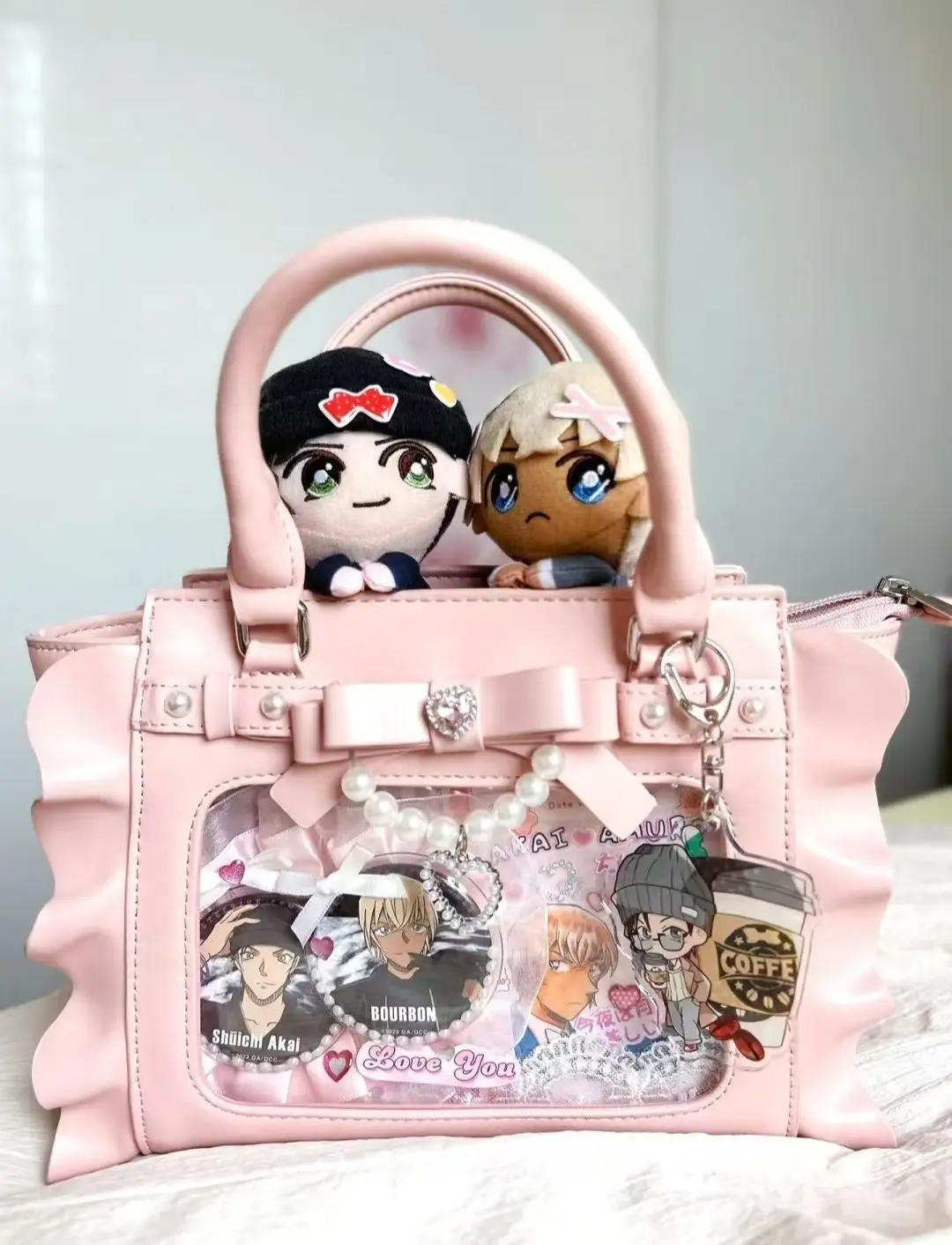 Harajuku Square Pink Ita Bag Women New Japanese Pearl Handle Messenger Bag Wallet Female Sweet Cute Crossbody Bags Aesthetic view 2