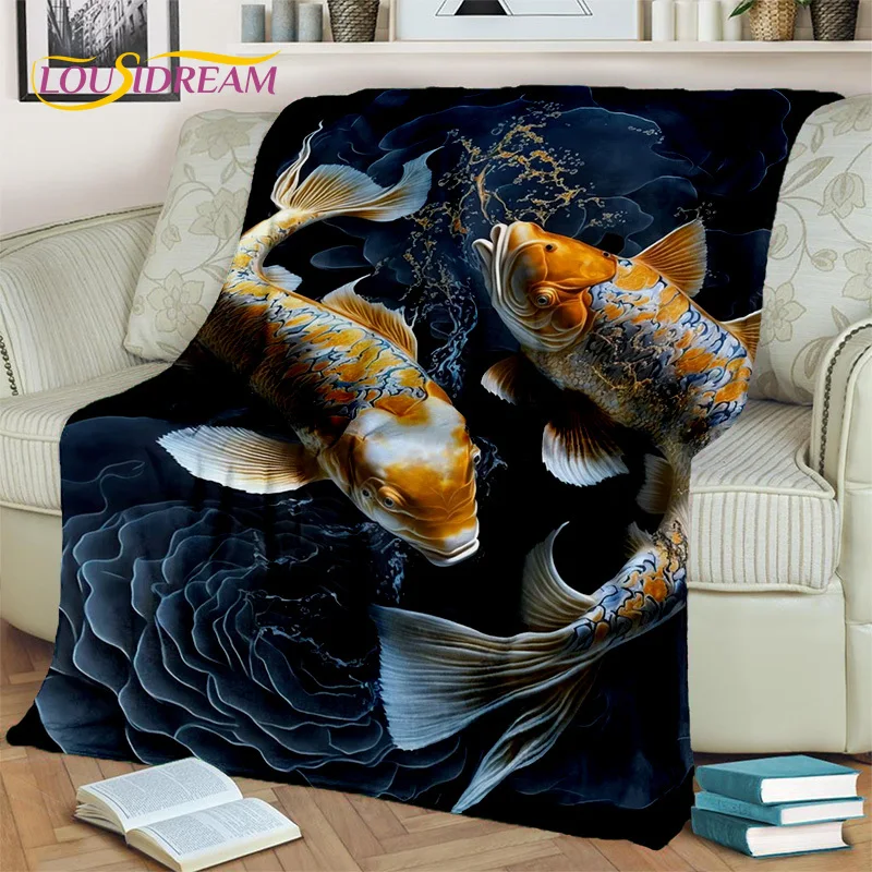 Naturalize Koi Carp Yin Yang Fish Blanket,Soft Throw Blanket for Home Bedroom Bed Sofa Picnic Travel Office Cover Blanket Kids