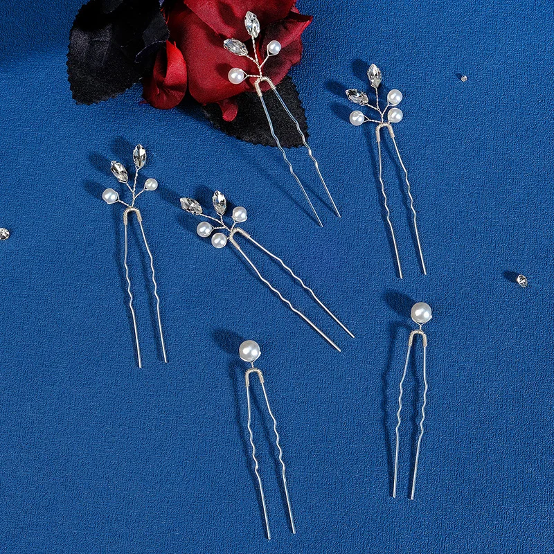 Blumen-Kristall-Haarspangen, Braut-Haarschmuck, U-förmiger Perlen-Haarschmuck, modisches Design, Kopfschmuck, Kopfbedeckung, Geschenk – Detail 11