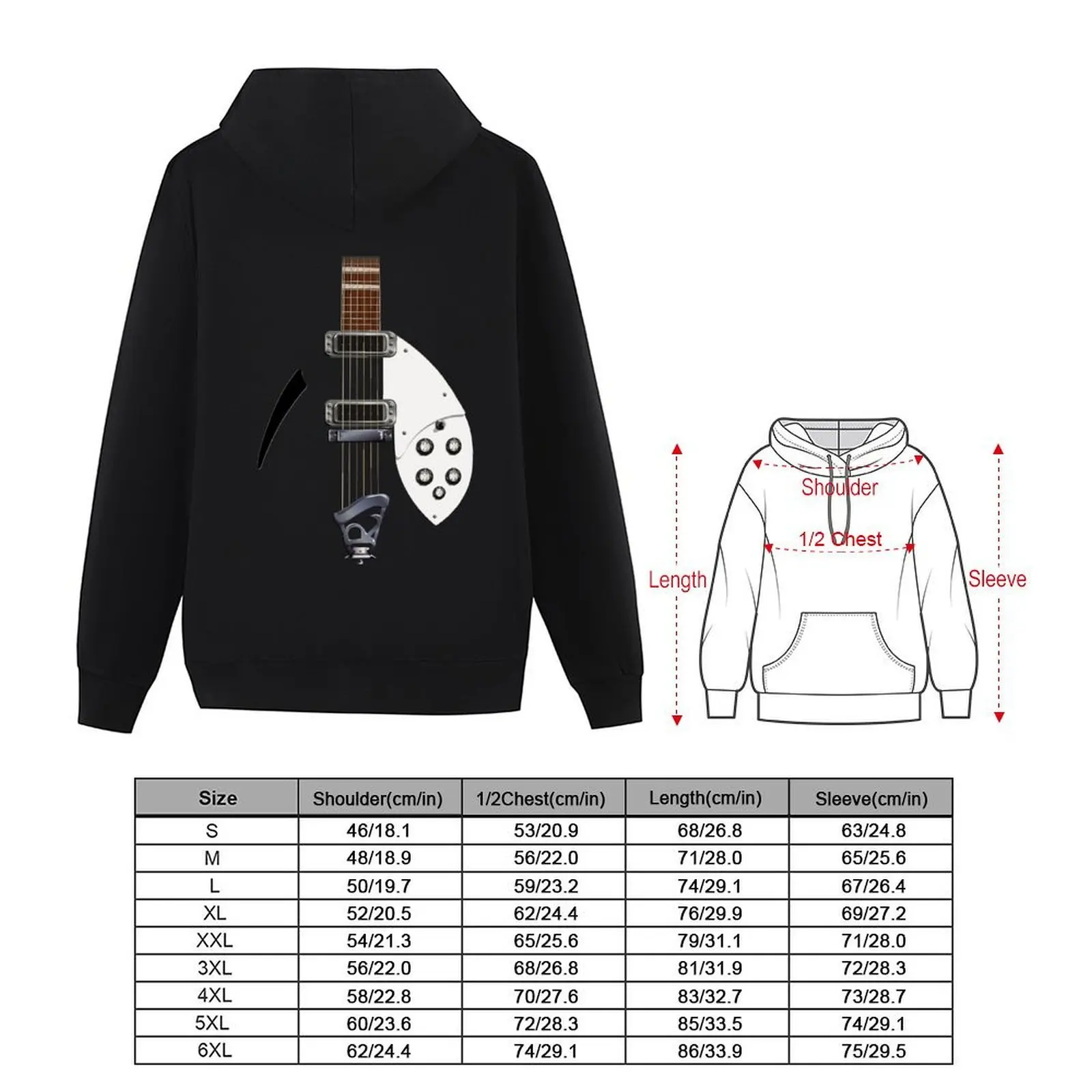 RICKENBACKER STYLE GUITAR التوضيح الرقمي هوديي بلوزة الرجال ارتداء معطف رجالي رجالي مصمم الملابس كبيرة الحجم هوديي