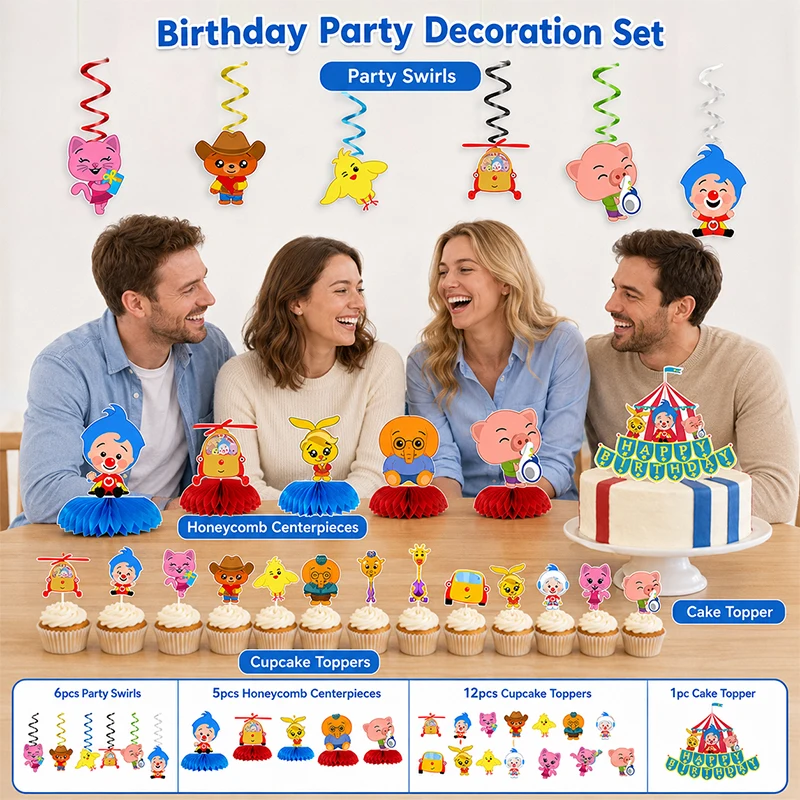 Cartoon-Anime-Kuchendekoration, Themen-Cupcake-Flaggen, Waben-Spiral-Wirbel-Zubehör für Geburtstagsfeier, Geschenk-Komplettset – Detail 4