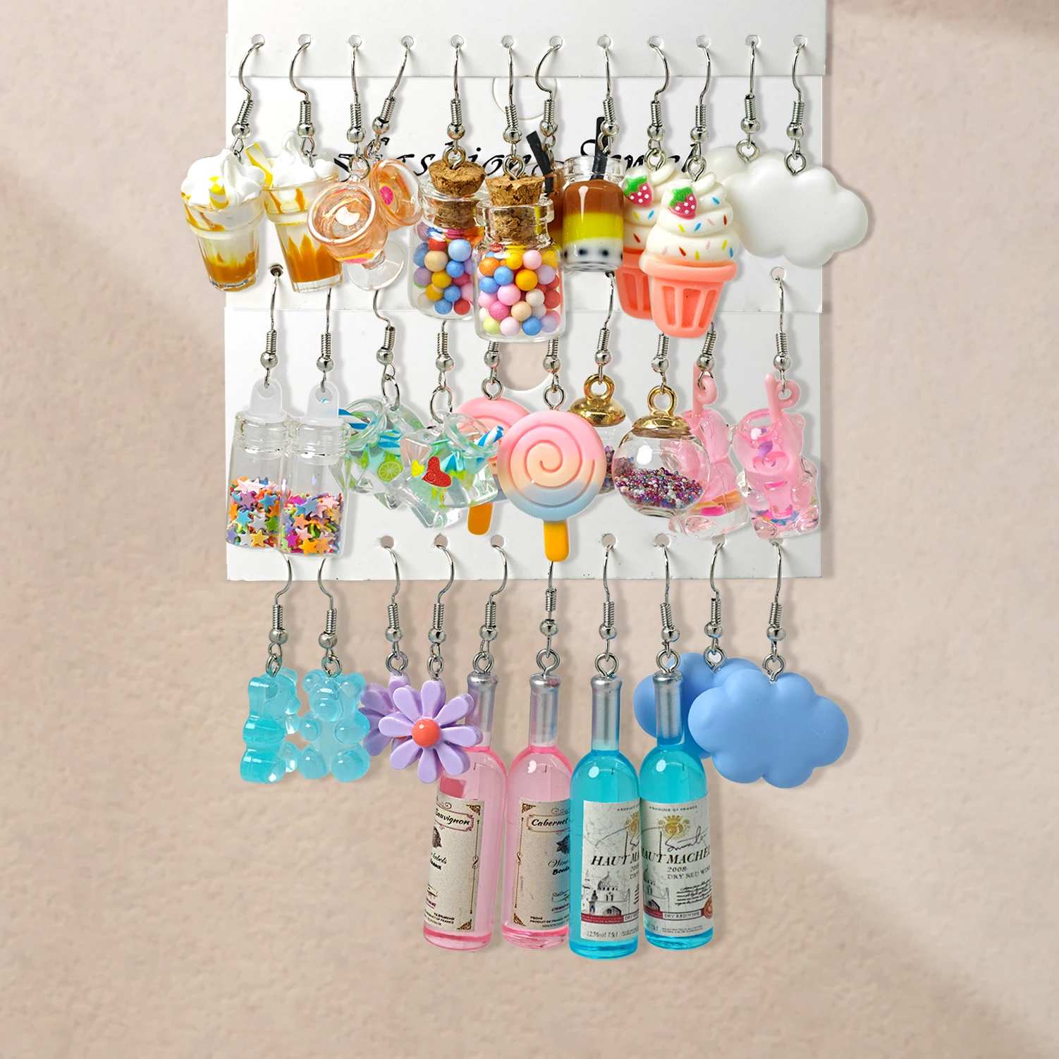 عبر الحدود الأقراط الحلوة الطازجة شخصية الإبداعية لون الحلوى الغذاء وهمية الملونة الكرتون الراتنج الأقراط مجموعة