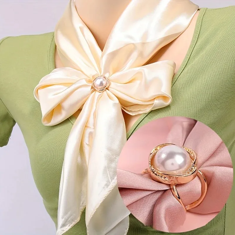 4 Pcs Elegant Golden Faux Pearl Scarf Clip Set - Multifunctional Metal Corner Knot and Ring Clip, for Safe,able Scarf Fixing view 5