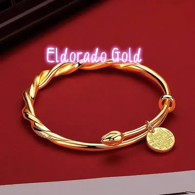 

Eldorado Gold Eldorado Eldorado Women's 24K (AU999) Gradient Yellow Jambhala Bracelet | Gradient Matte Twist, Hammered Glow Wit