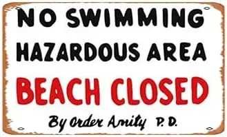Vintage Tin Sign Amity Island Poster Jaws Movie Poster Print Beach Closed Sign No Swimming Cult Classic Home Art Wall Art Gift W