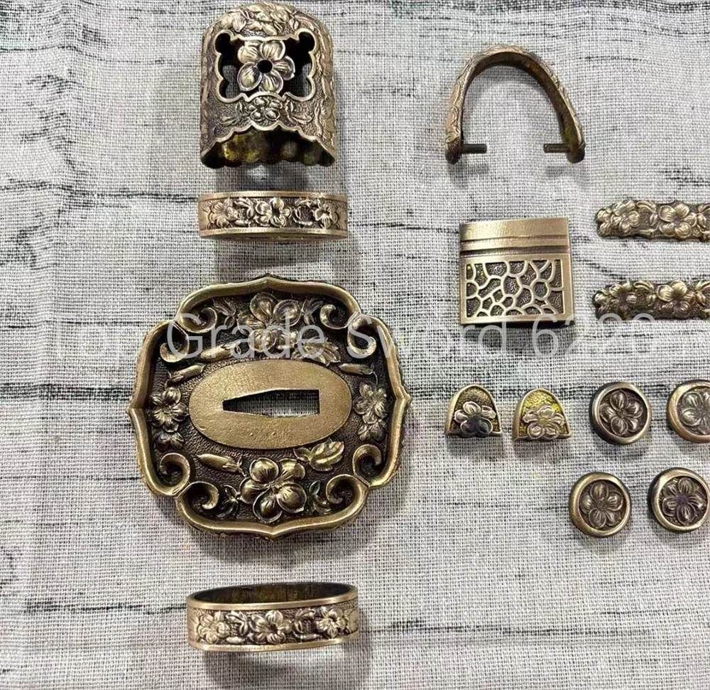 A Set Exquisite Copper Brass Tsuba Fuchi Kashira Menuki Habaki Kojiri Set Fittings For Japan Tachi Sword Samurai Katana Parts - view 5