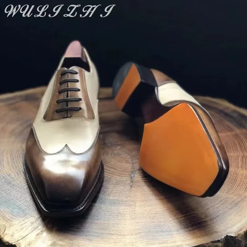 

Fashion Mixed Colors Genuine Leather Retro Men's Shoes Breathable Cowhide Handmade British Business Casual Leather Shoes