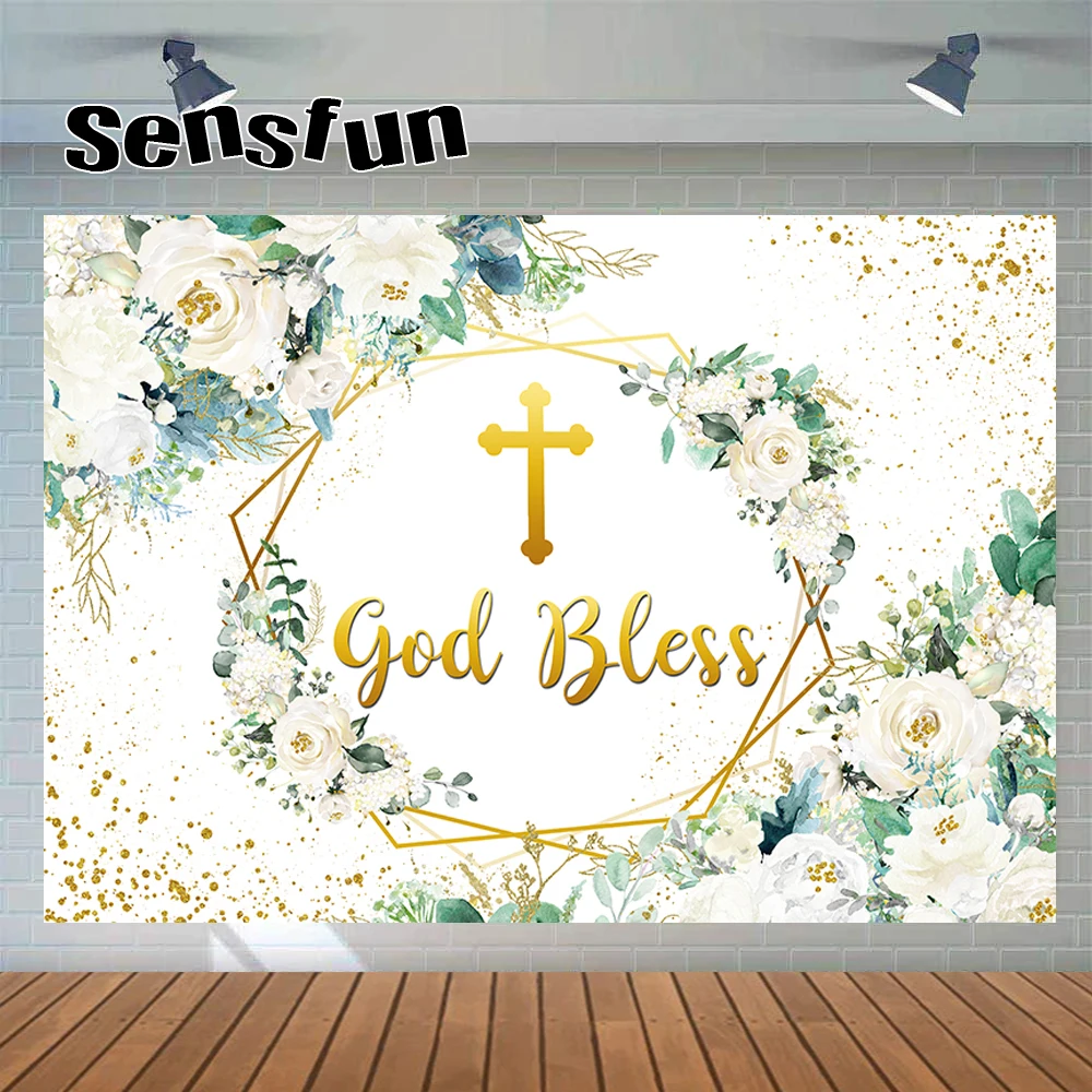 Ivory Flowers God Bless Photography Backgrounds Girls Baptism First Holy Comunion Backdrop For Photo Studio Customized