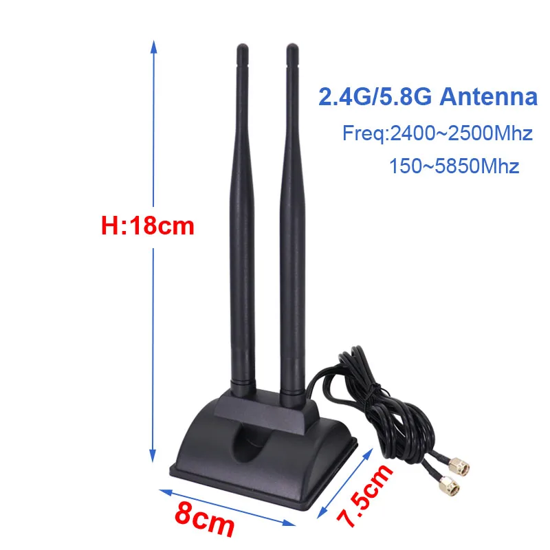 Antena de banda dupla 2*2, 2.4g, 5.8g, alto ganho, 12dbi, omnidirecional, roteador wi-fi, antena ap com base magnética, rpsma sma ts9