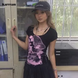 Karrram-Camiseta de manga corta para mujer, camisa de estética japonesa de los años 2000, Estilo Vintage Harajuku, Retro americano Grunge