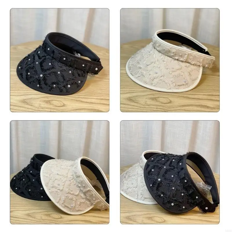 오픈 탑 태양 모자 비즈 장식 모자 야외 스포츠 모자 소녀 여행 하이킹 태양 모자 Y08E