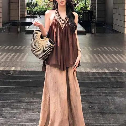 Fashionable Western Style Neck Hanging Suspender Women's Summer With A Hanging Feeling, Backless Pure Desire Style Top
