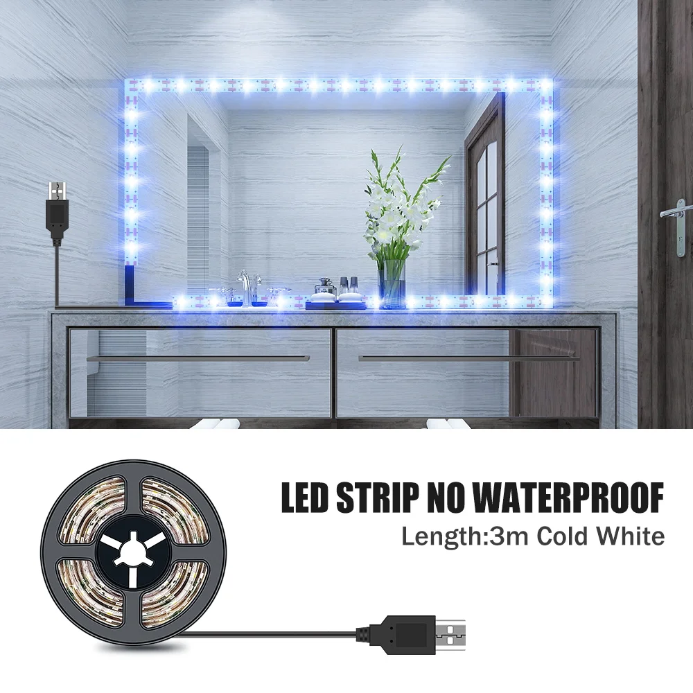 DC5V LED Make-upspiegel Lichtstrip USB Kaptafellamp LED Tape Kamerdecoratie Slaapkamer Vanity Lights 0.5M 1M 2M 3M 4M 5M