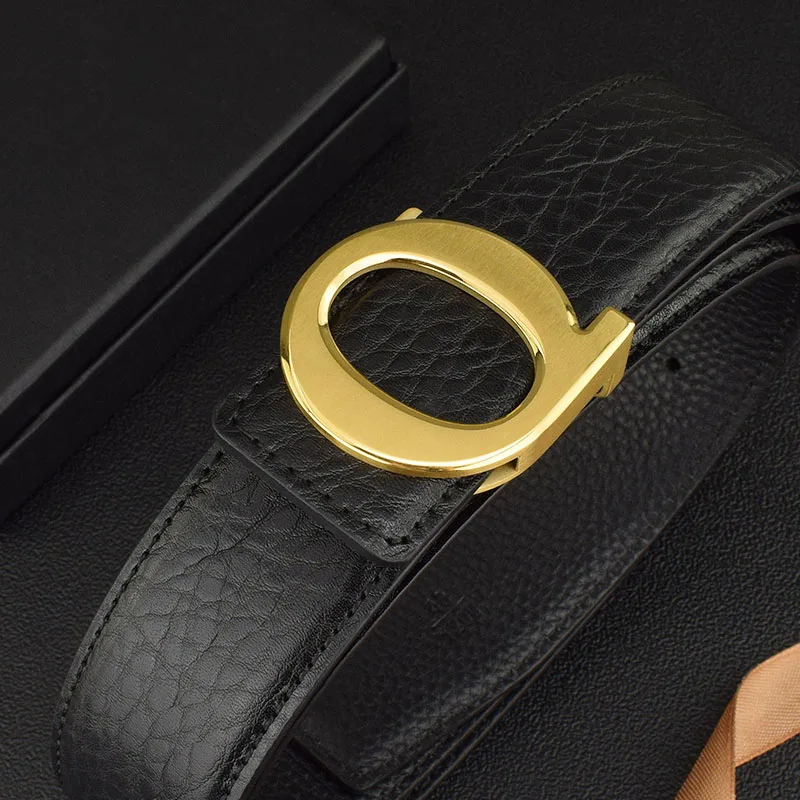 

men's belts luxury genuine leather brand Smooth buckle Q letter gold Black famous Designer Cowskin Strap Wide Belt Luxe marque