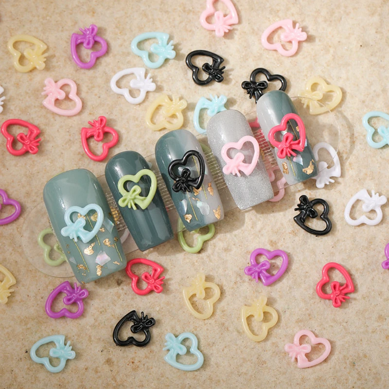 

50PCS 3D Hollow Nail Art Heart Frame Charms Bow Accessories Parts For Manicure Decor Products Nails Decoration Supplies Materail