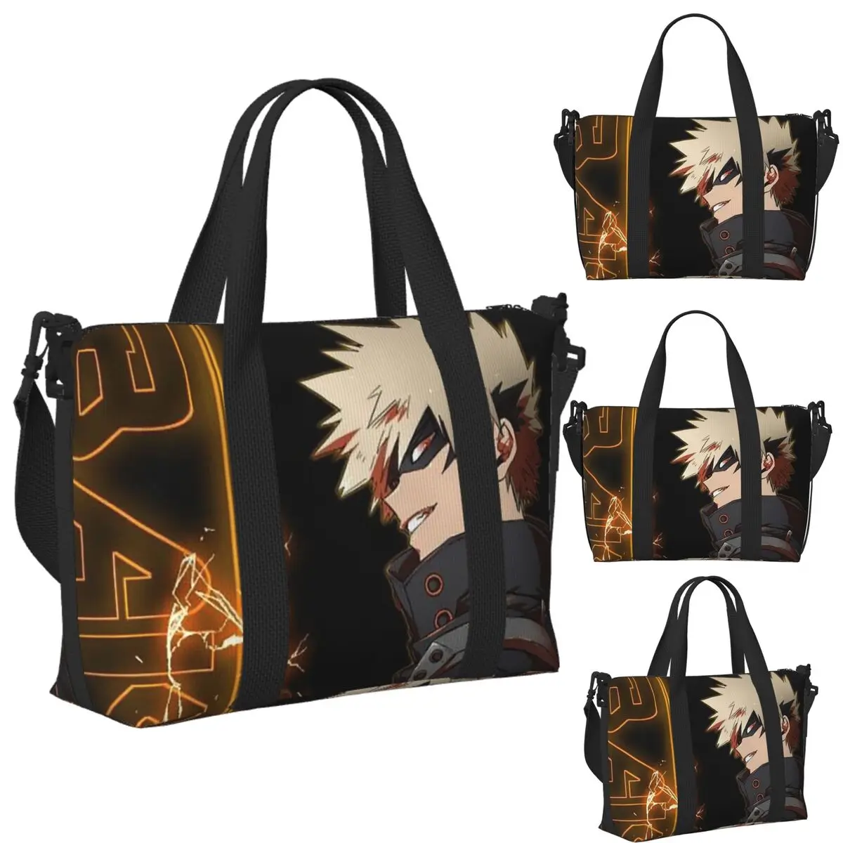 

Custom Bakugou Katsuki Beach Travel Bag Large Capacity Tote Bags for Gym Yoga Women Shopping Duffle Shoulder Bag