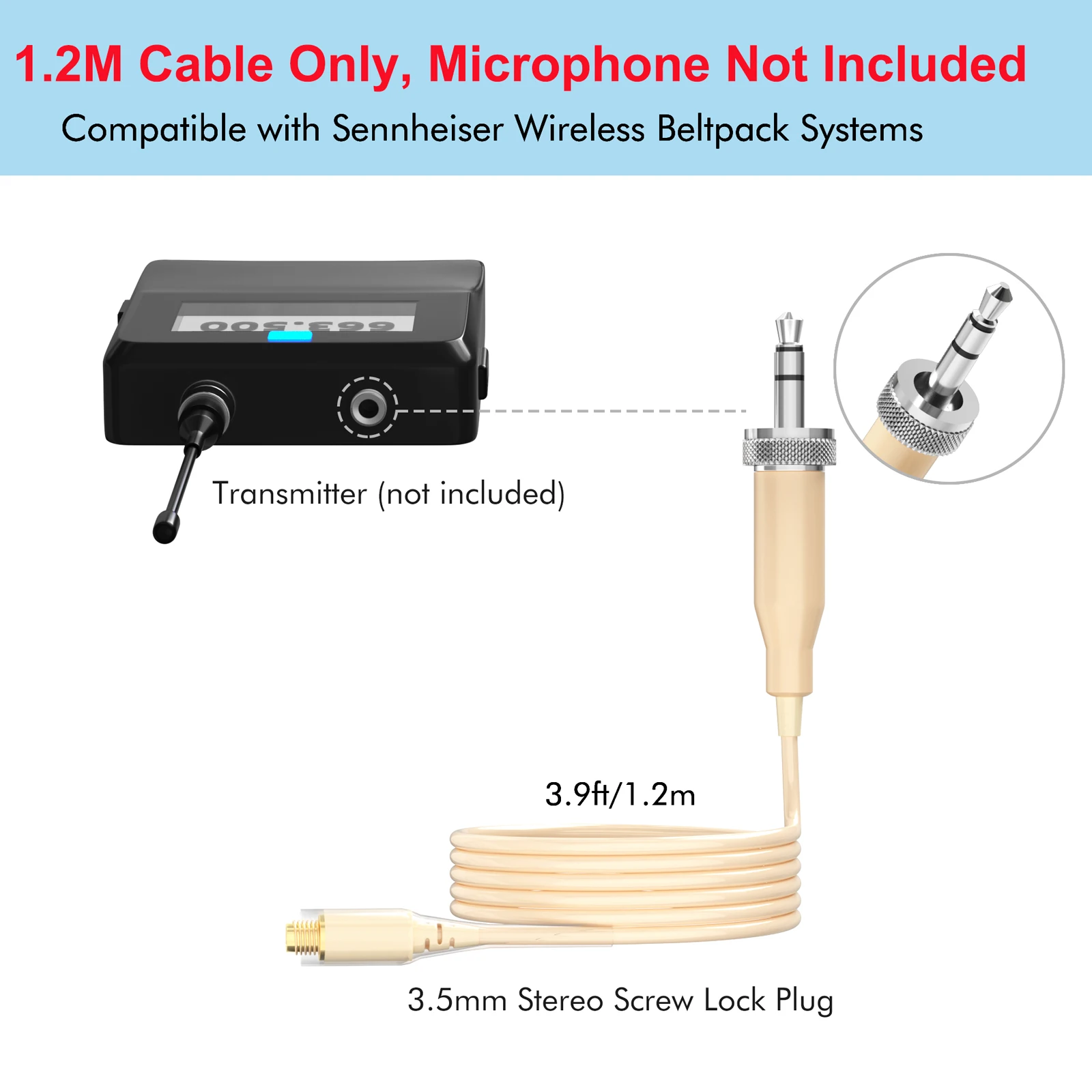 Replacement Cable for KIMAFUN Terminal-Port Microphones–Compatible with Wireless Beltpack Systems (Cable Only, Mic Not Included)