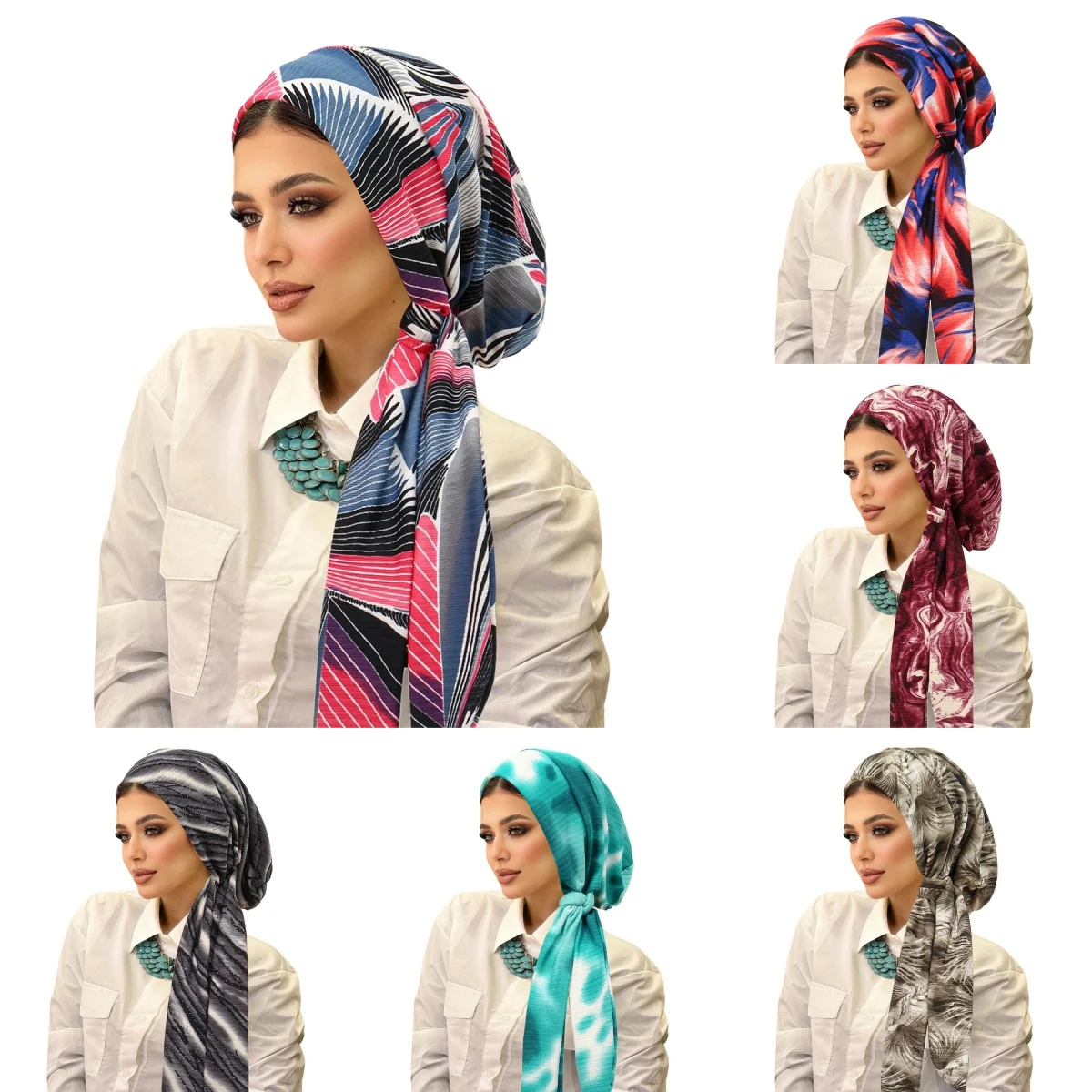 

Новый мусульманский женский мягкий эластичный тюрбан с цветочным принтом, предварительно завязанная длинная шляпа с хвостом, хиджаб, капот, головной платок, химиотерапия, повязка на голову, банданы