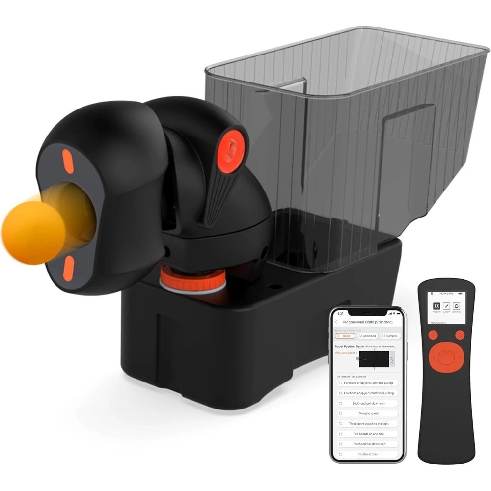 

Table Tennis Robot,Portable Ping Pong Machine, APP Control, 264 Built-in Routines,150-Ball Capacity,Customize Spin - New upgrade