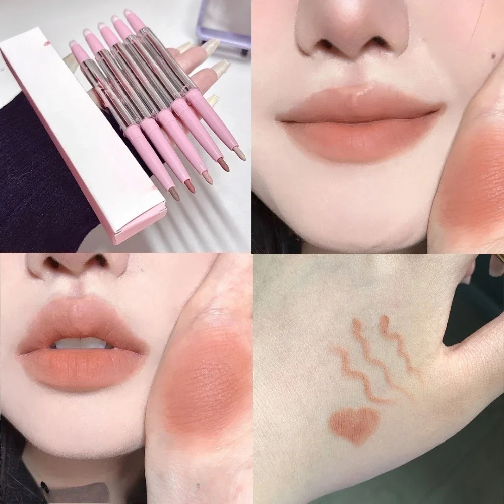 KoreanStyle Nude Lip Liner with Lip Brush - Long Lasting Velvet Matte Lip Makeup for a Seamless Finish