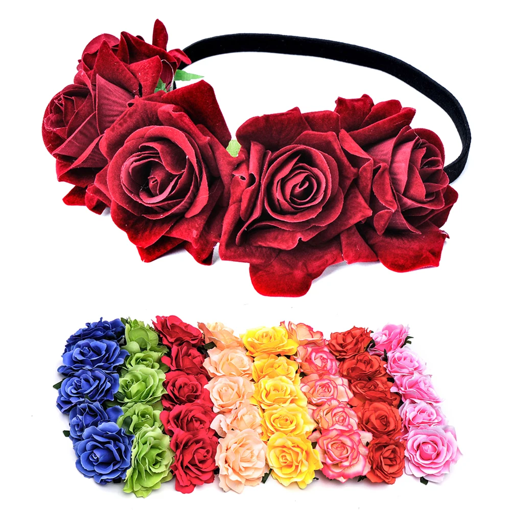 

Flower Headband Rose Headdress Hair Ring Dark Festive Colorful Hairstyle Accessory Premium Material Long Lasting Use