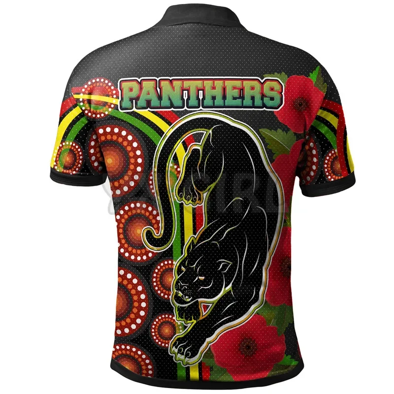 2024 Summer shirts women for men Aboriginal Panthers Anzac Day Panther With Poppy Polo Shirts 3D printed Short sleeve Tops