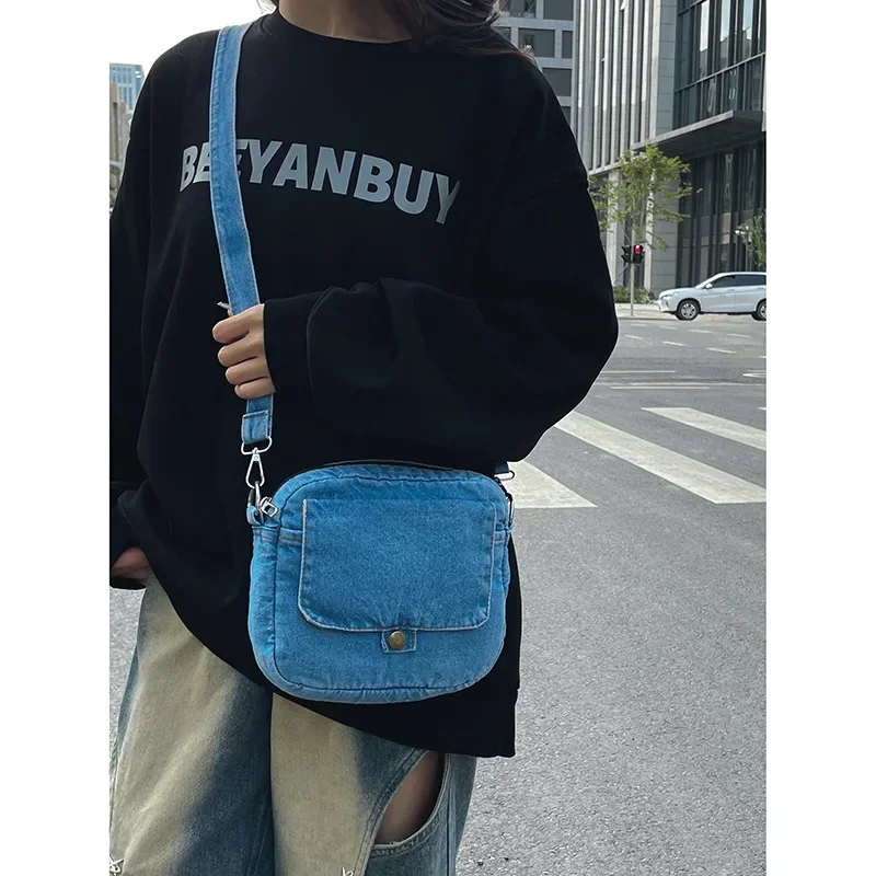 Japanese Harajuku Unisex Denim Backpack Women\'s Simple Casual Shoulder Bag Fashion Mobile Crossbody