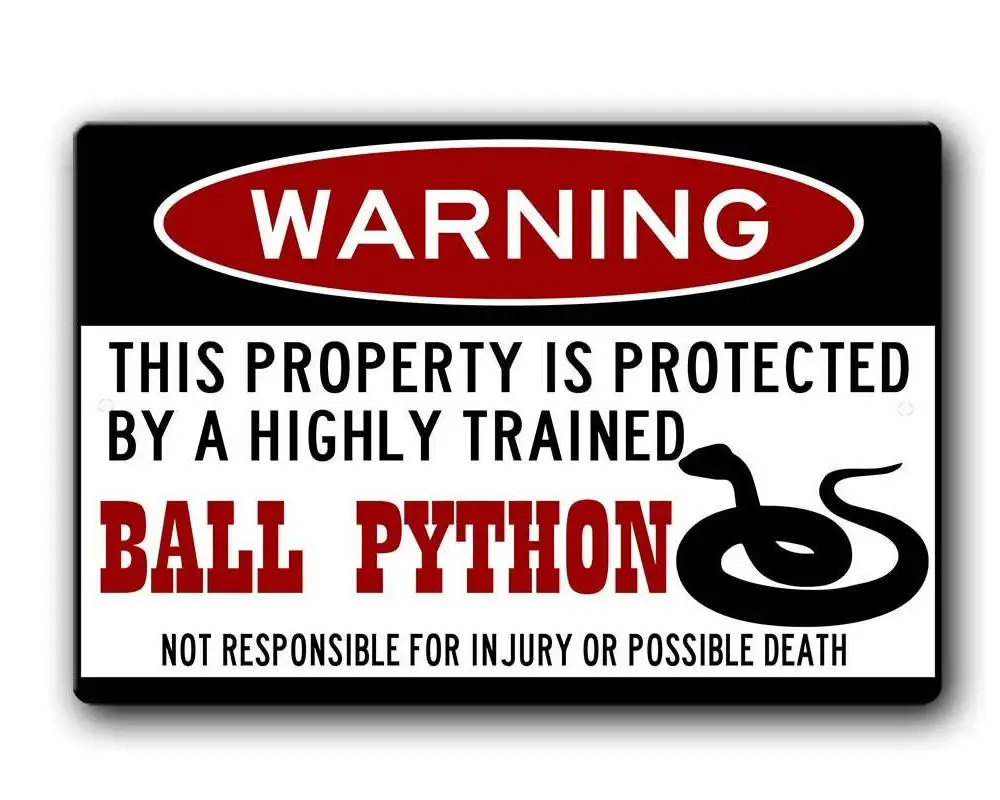 Ball Python Sign,Funny Metal Signs,Ball Python Accessories,Snake Warning Sign Tin Sign 8 X 12 Inches