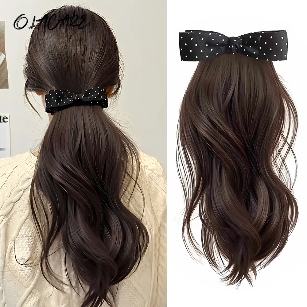 

OLACЭлегантный синтетический шелковый бант с банановым когтем, хвостик, парик с зажимом, длинный волнистый многослойный хвост для женщин, ежедневное использование