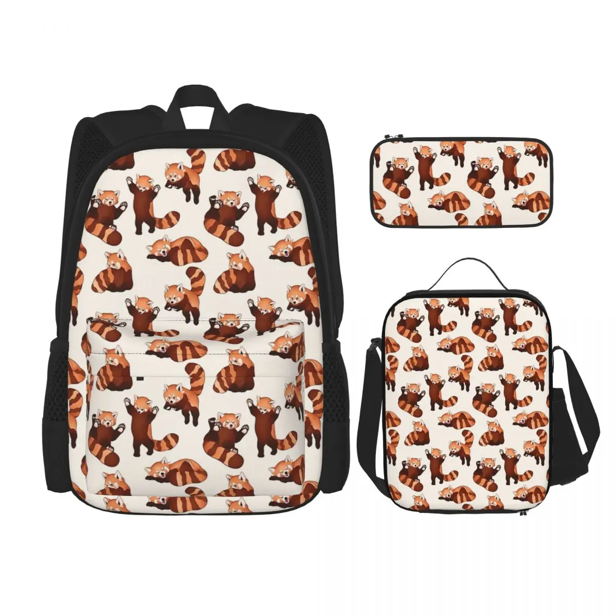 

Red Panda Animal Backpacks Boys Girls Bookbag Children School Bags Kids Rucksack Lunch Bag Pen Bag Three-Piece Set